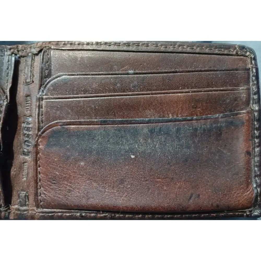 Vintage Fossil Brown Leather Money Clip Wallet Please Note Wear
